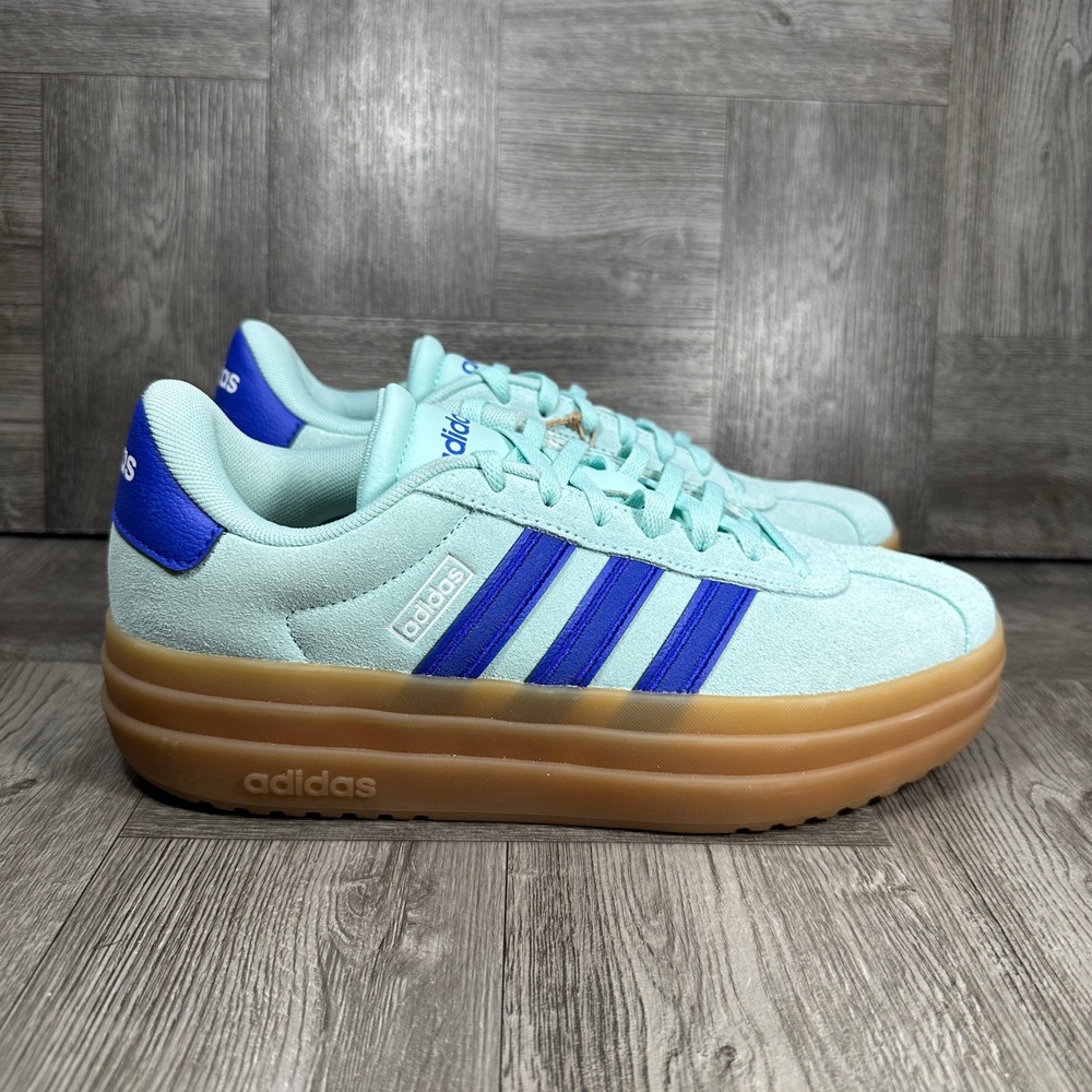 Adidas VL Court Bold Womens 6.5 Mint Green Suede Platform Sneakers NEW JR3135